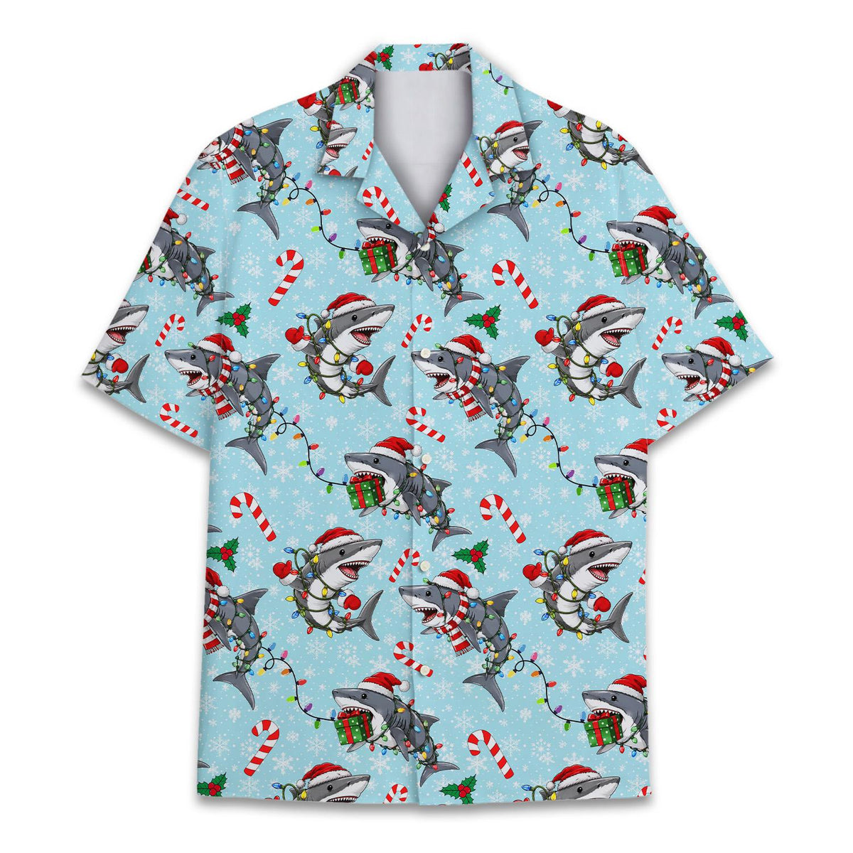 Christmas Shark Santa Hat Colorful Lights – Hawaiian Shirt