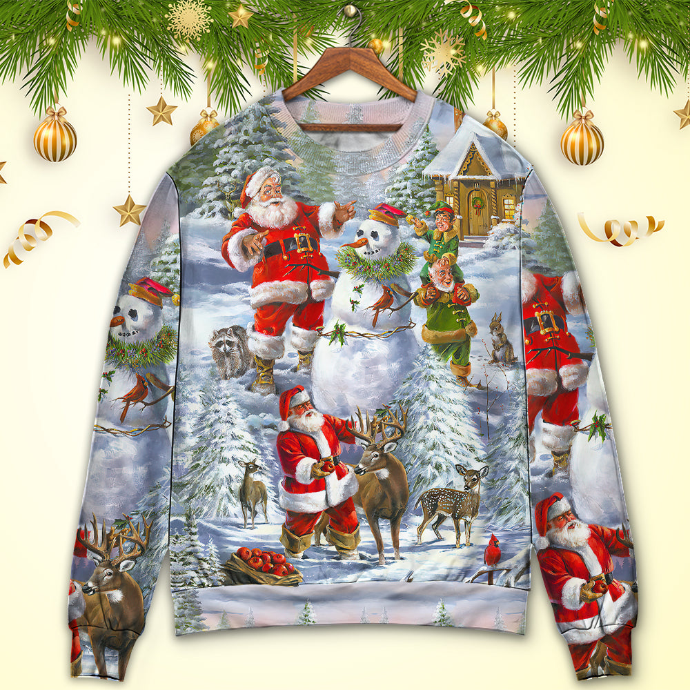 Christmas Santa Snowman Elf Happy Art – Sweater - Ugly Christmas Sweater