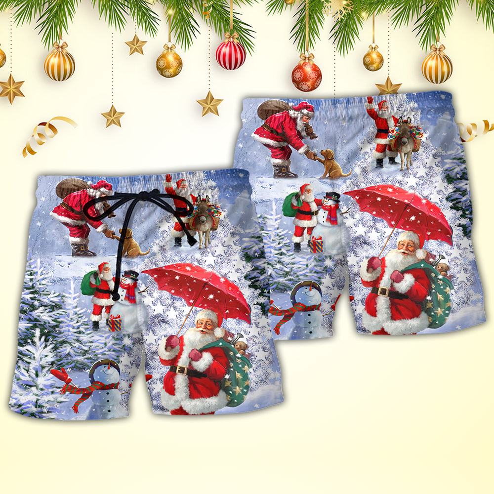 Christmas Santa Night Story With Tree – Beach Short