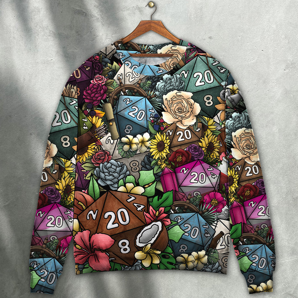 D20 Dice Floral Hippie Fantasy Art – Sweater - Ugly Christmas Sweater