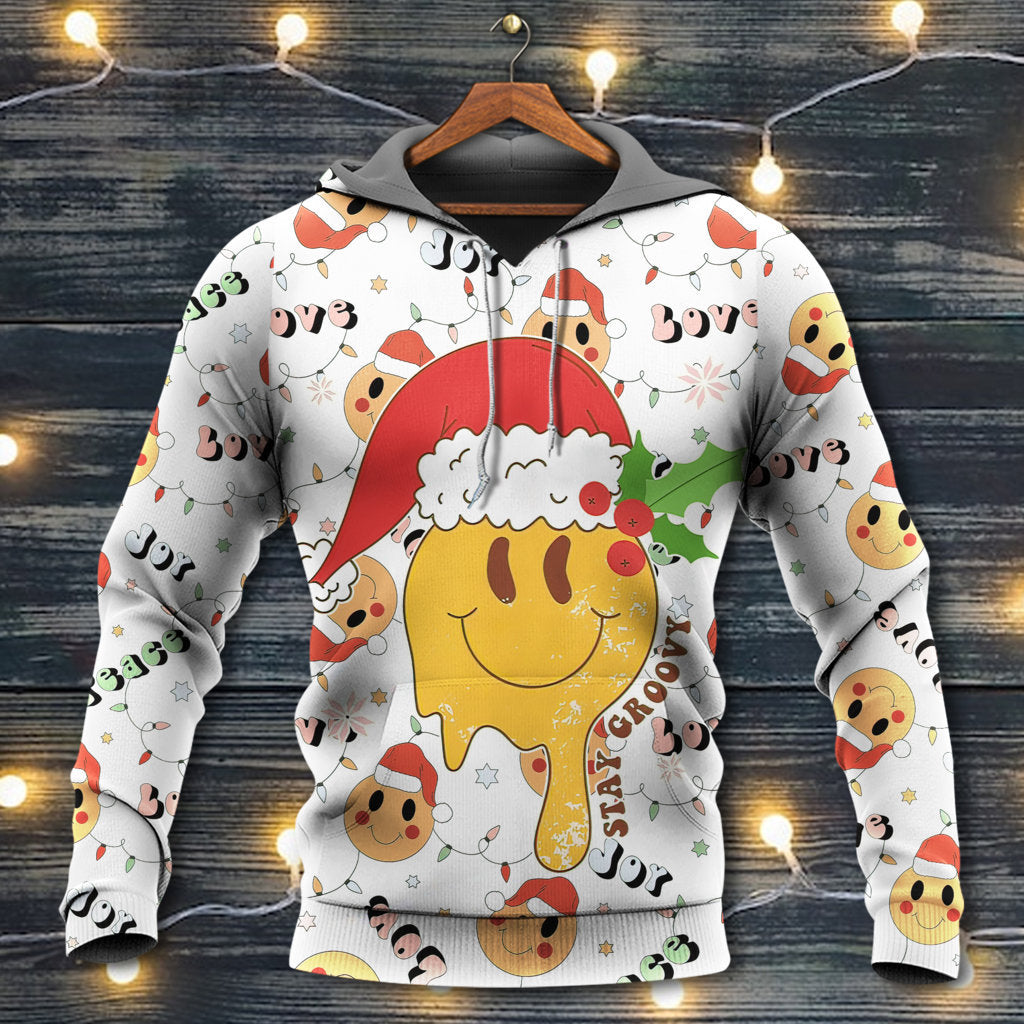 Christmas Hippie Groovy Santa Smile Face - Hoodie