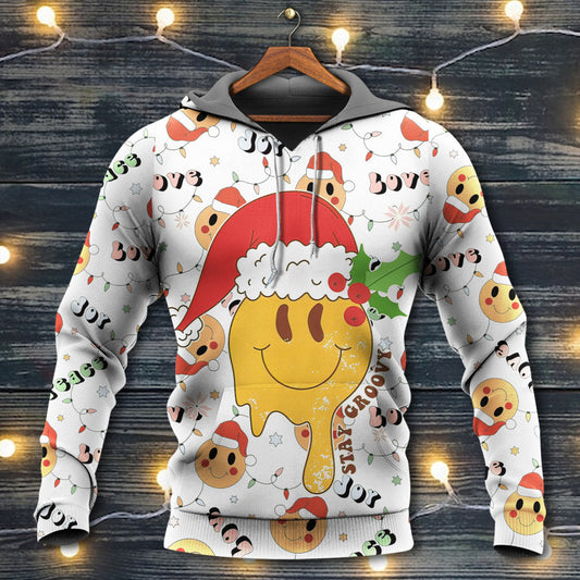 Christmas Hippie Groovy Santa Smile Face - Hoodie