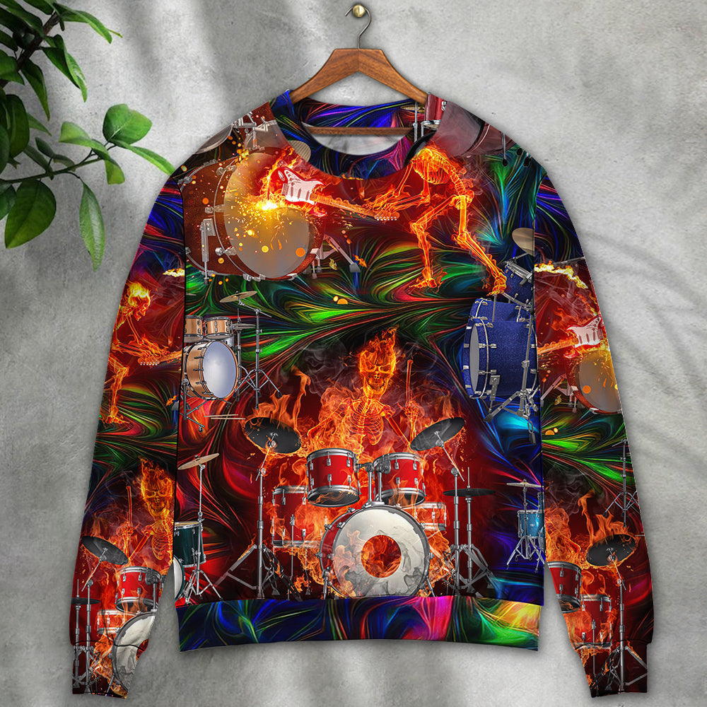 Drum Is My Life Fire Skull Art – Sweater - Ugly Christmas Sweater