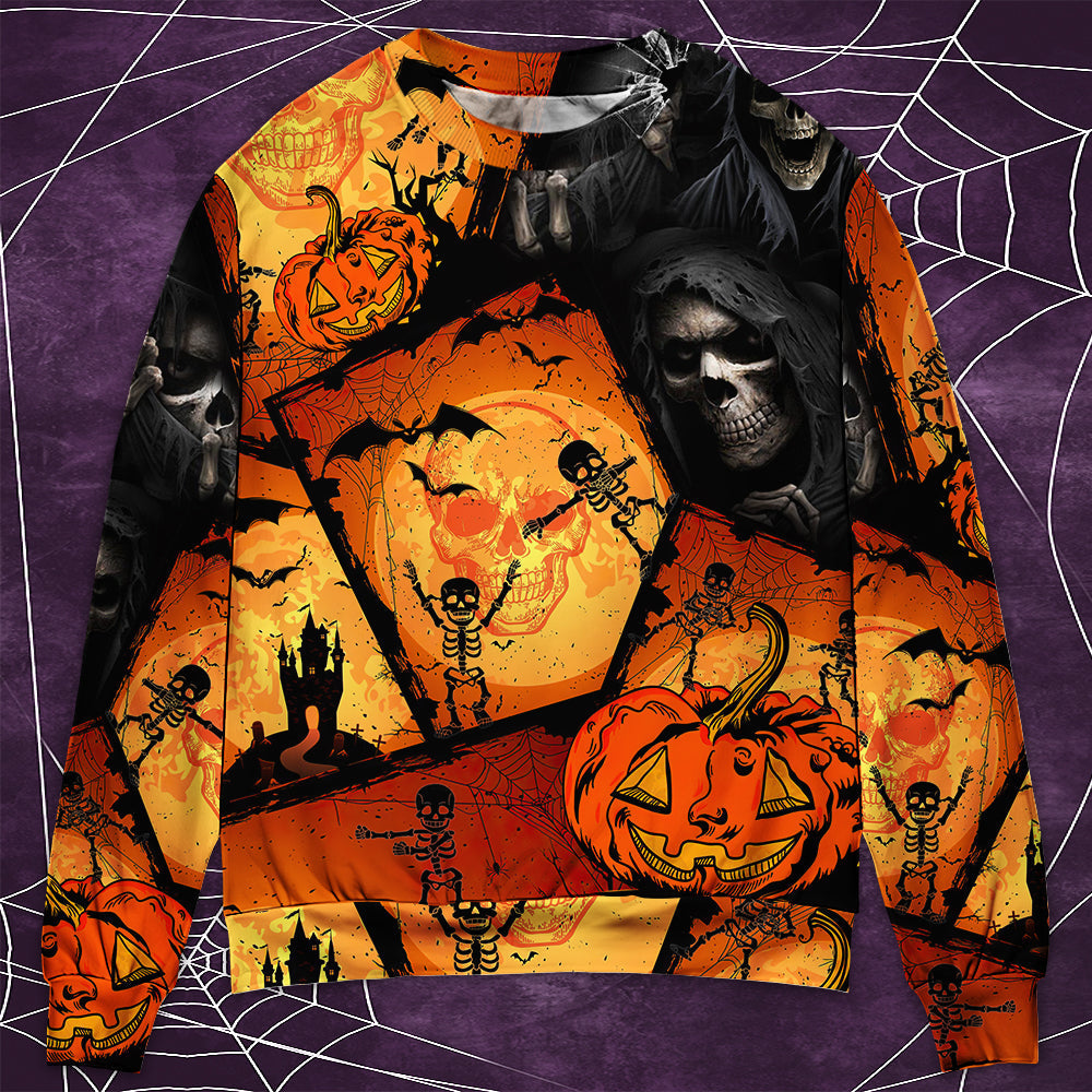 Halloween Skull Pumpkin Night Art – Sweater - Ugly Christmas Sweater