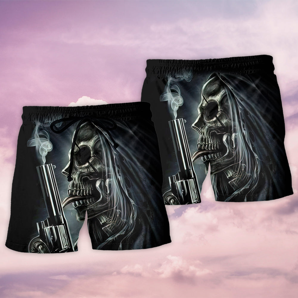 Skull Trunk Warning Quote – Beach Short