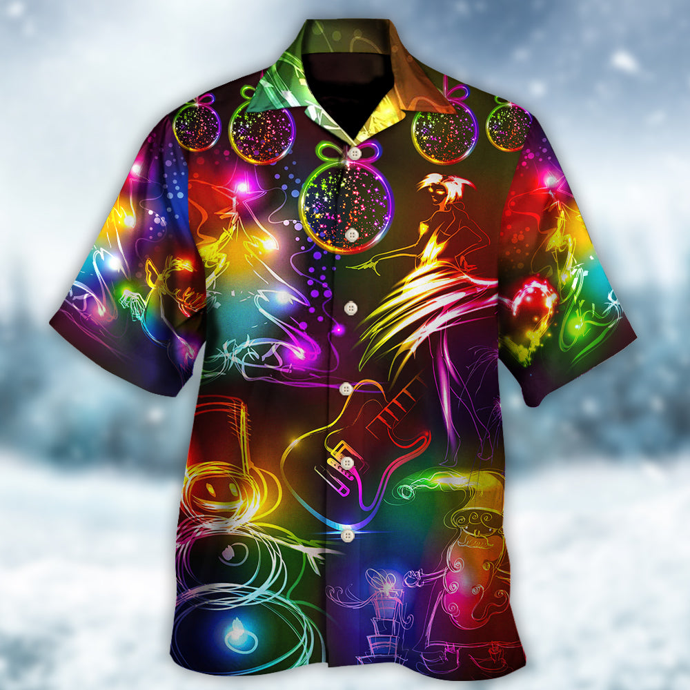 Dancing Santa Tree And Snowman Neon Art - Hawaiian Shirt