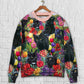 Black Cat Love Colorful Flowers Art – Sweater - Ugly Christmas Sweater