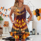 Halloween Burning Pumpkin Night – Women's Summer Sleeveless V-Neck Camisole Dress