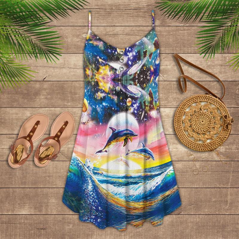 Dolphin Summer Vibes Limited 2 – Women's Summer Sleeveless V-Neck Camisole Dress
