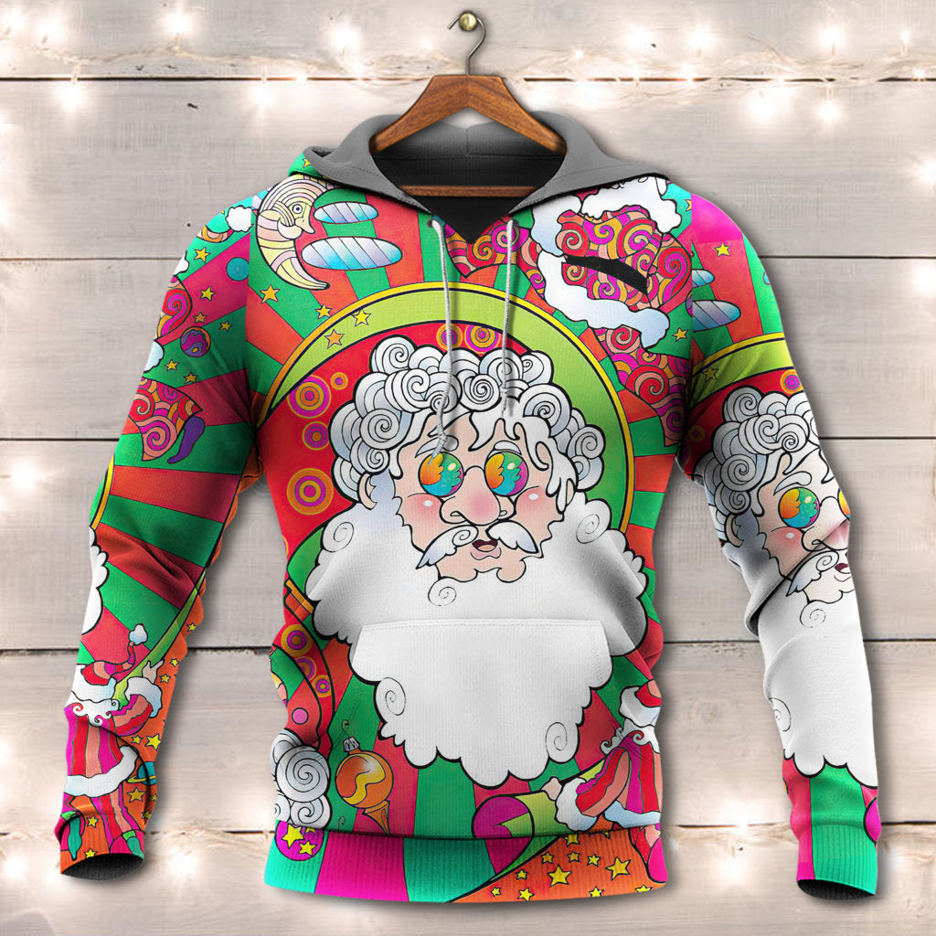 Christmas Psychedelic Colorful Hippie Santa Style - Hoodie