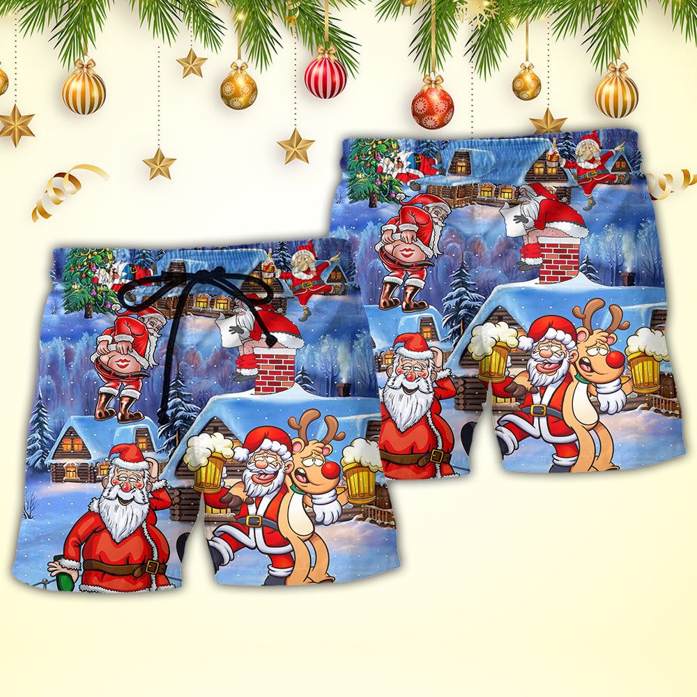 Christmas Santa Beer Troll Happy Style – Beach Short