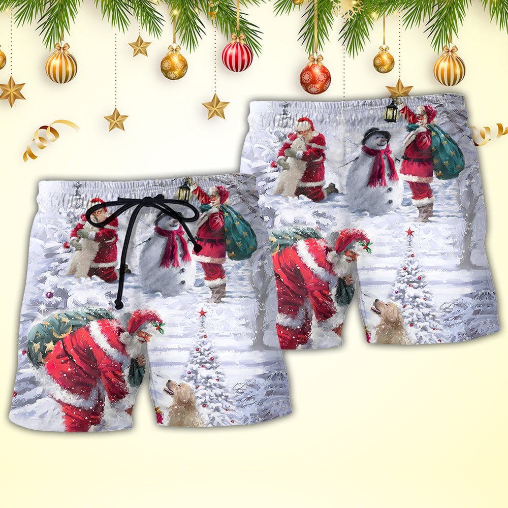 Santa With Animals Snow Art – Beach Short