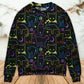 Neon Colorful Cat Playing Art – Sweater - Ugly Christmas Sweater