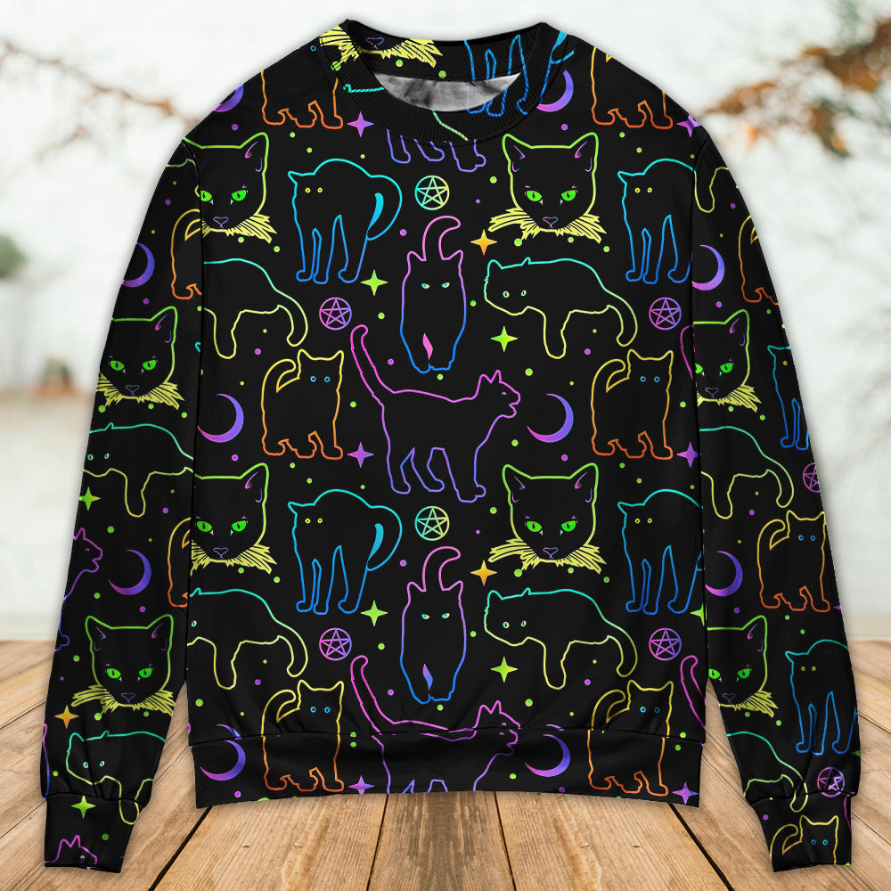 Neon Colorful Cat Playing Art – Sweater - Ugly Christmas Sweater