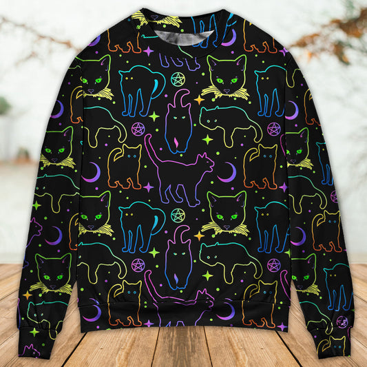 Neon Colorful Cat Playing Art – Sweater - Ugly Christmas Sweater