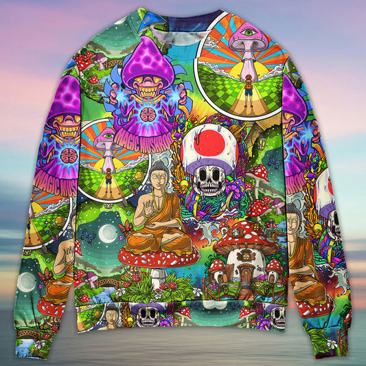 Hippie Mushroom Peace Colorful Art – Sweater - Ugly Christmas Sweater