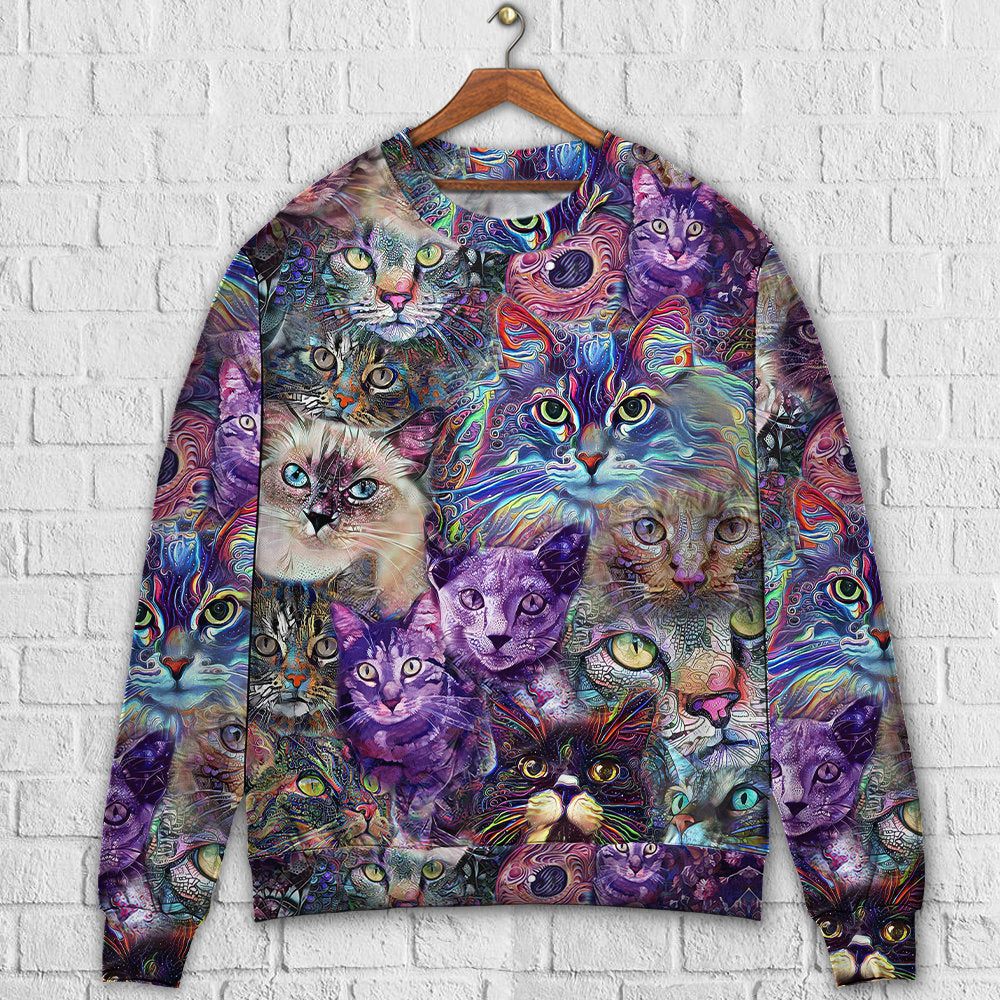 Cat Amazing Purple Trippy Art Style – Sweater - Ugly Christmas Sweater