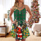 Santa Cowboy Green Christmas Style – Women's Summer Sleeveless V-Neck Camisole Dress