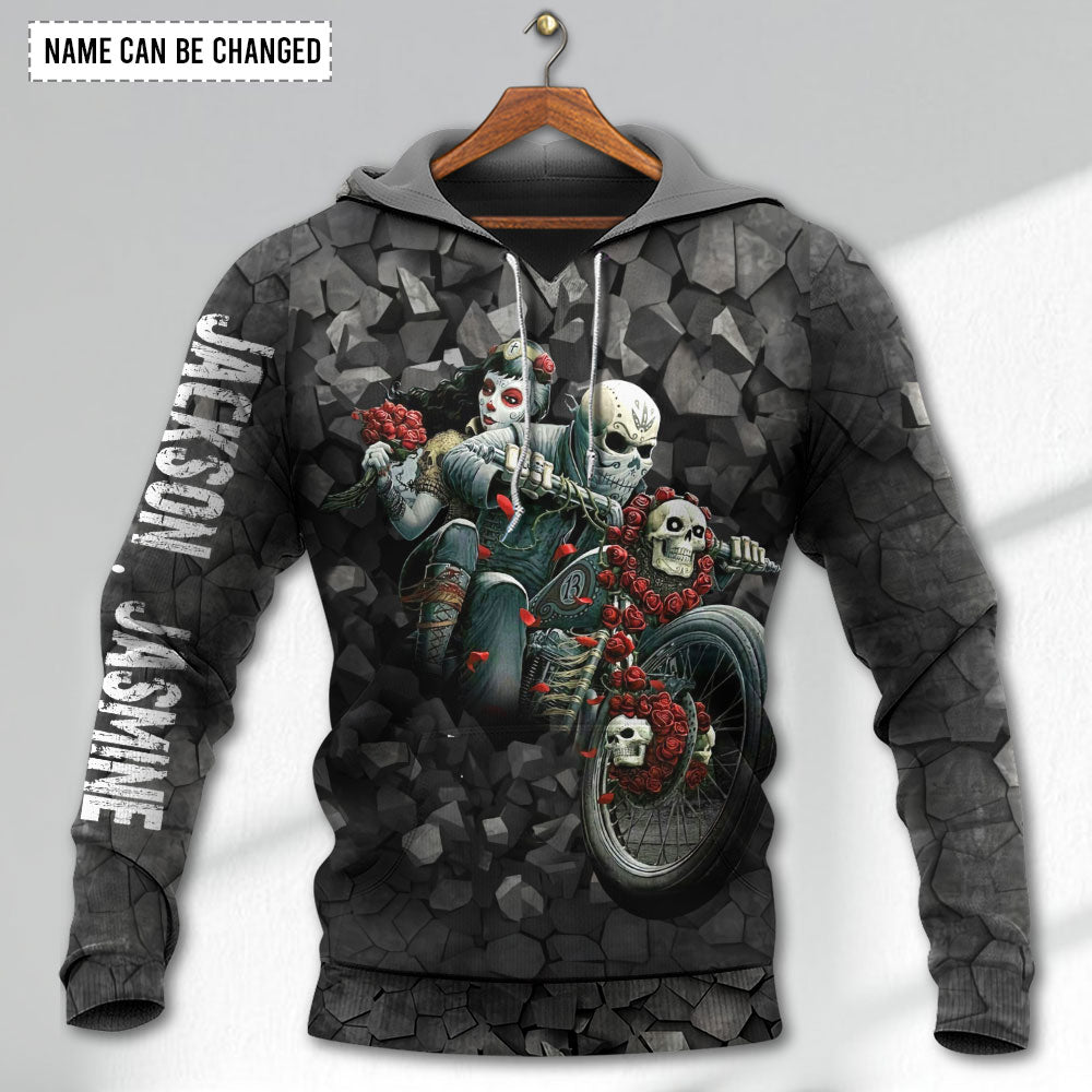 Motorcycle Couple Skull Wild Love Personalized - Hoodie