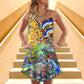 Hippie Turtle Colorful Peace – Women's Summer Sleeveless V-Neck Camisole Dress