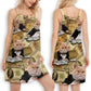 Vintage Money Cat Art – Women's Summer Sleeveless V-Neck Camisole Dress