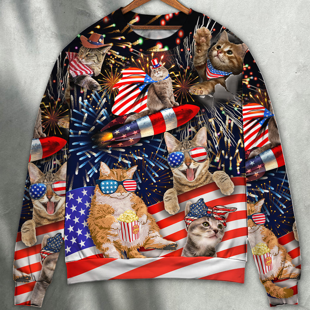 Cat Independence Day Fireworks Style – Sweater - Ugly Christmas Sweater