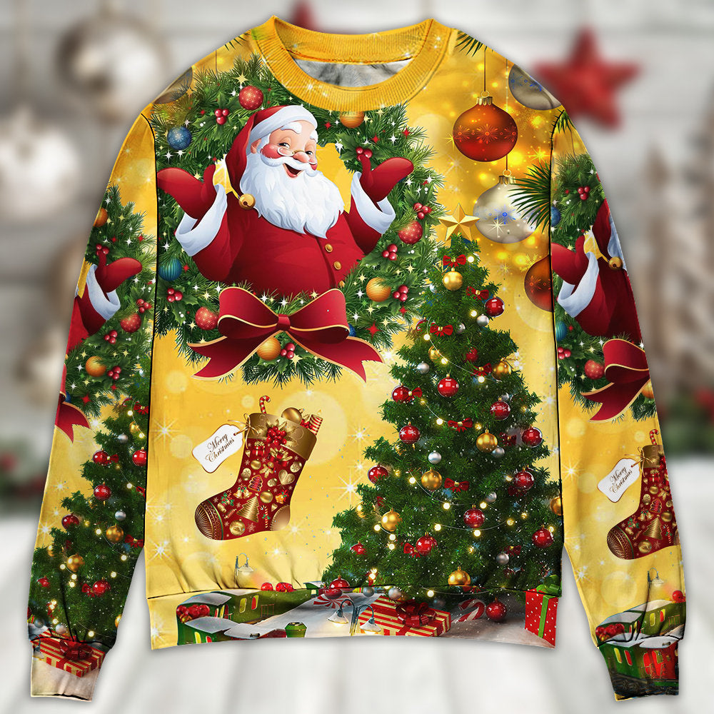 Christmas Tree Yellow Santa Art – Sweater - Ugly Christmas Sweater