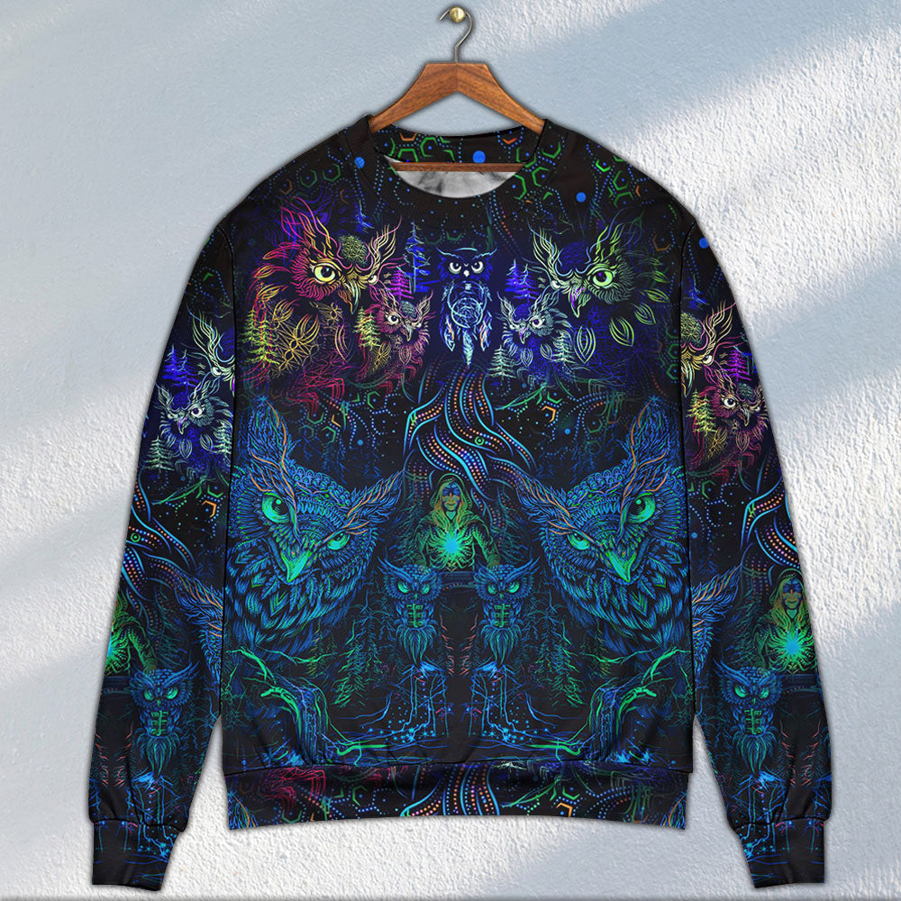 Colorful Owl And Witch Fantasy Art – Sweater - Ugly Christmas Sweater
