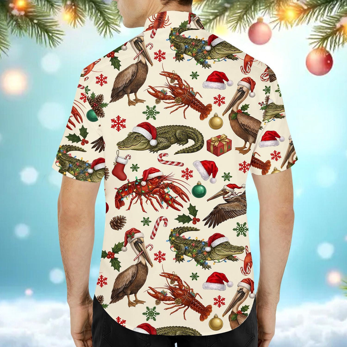 Christmas Crawfish Alligator Pelican Cajun Holiday – Hawaiian Shirt