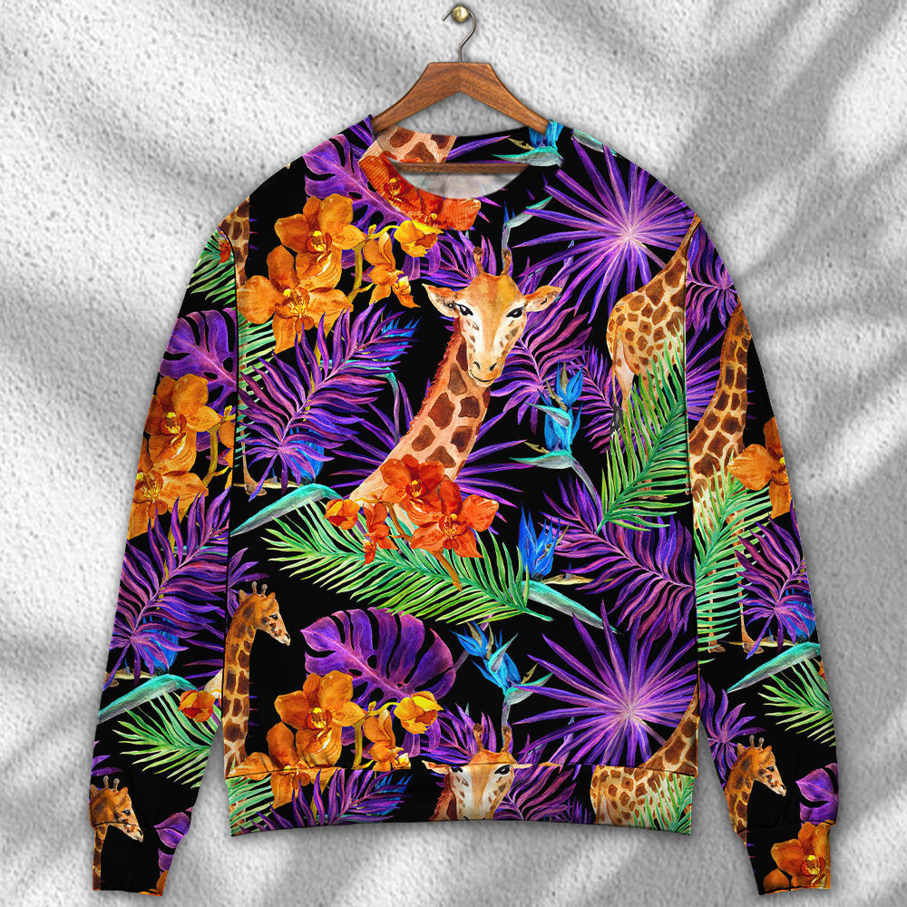 Giraffe Tropical Leaf Colorful Art – Sweater - Ugly Christmas Sweater