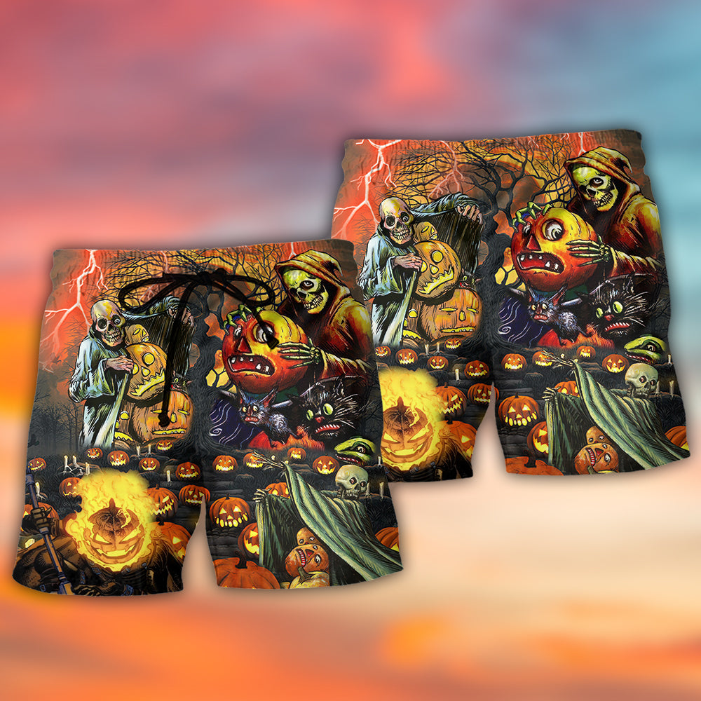Halloween Dark Skull Pumpkin Scary - Beach Short