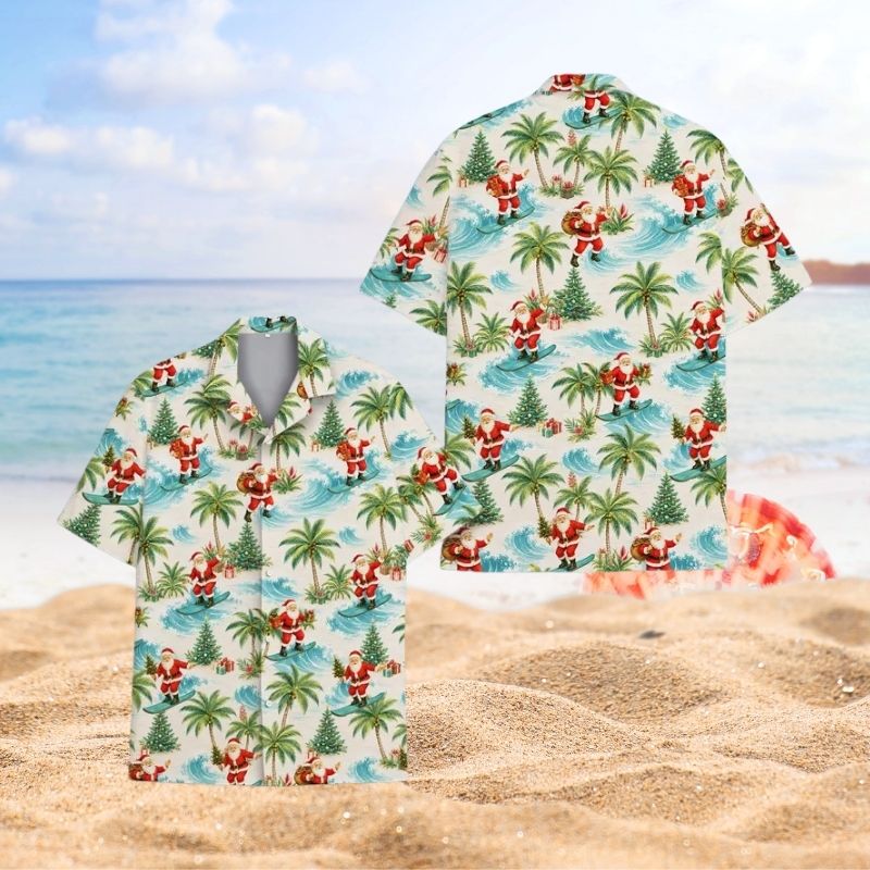 Surfing Santa Tropical Christmas Beach Vacation – Hawaiian Shirt