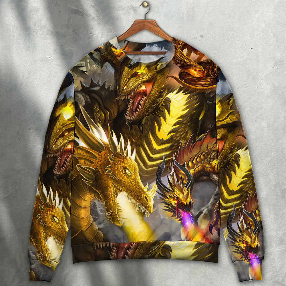 Golden Dragon Skull Fantasy Art – Sweater - Ugly Christmas Sweater