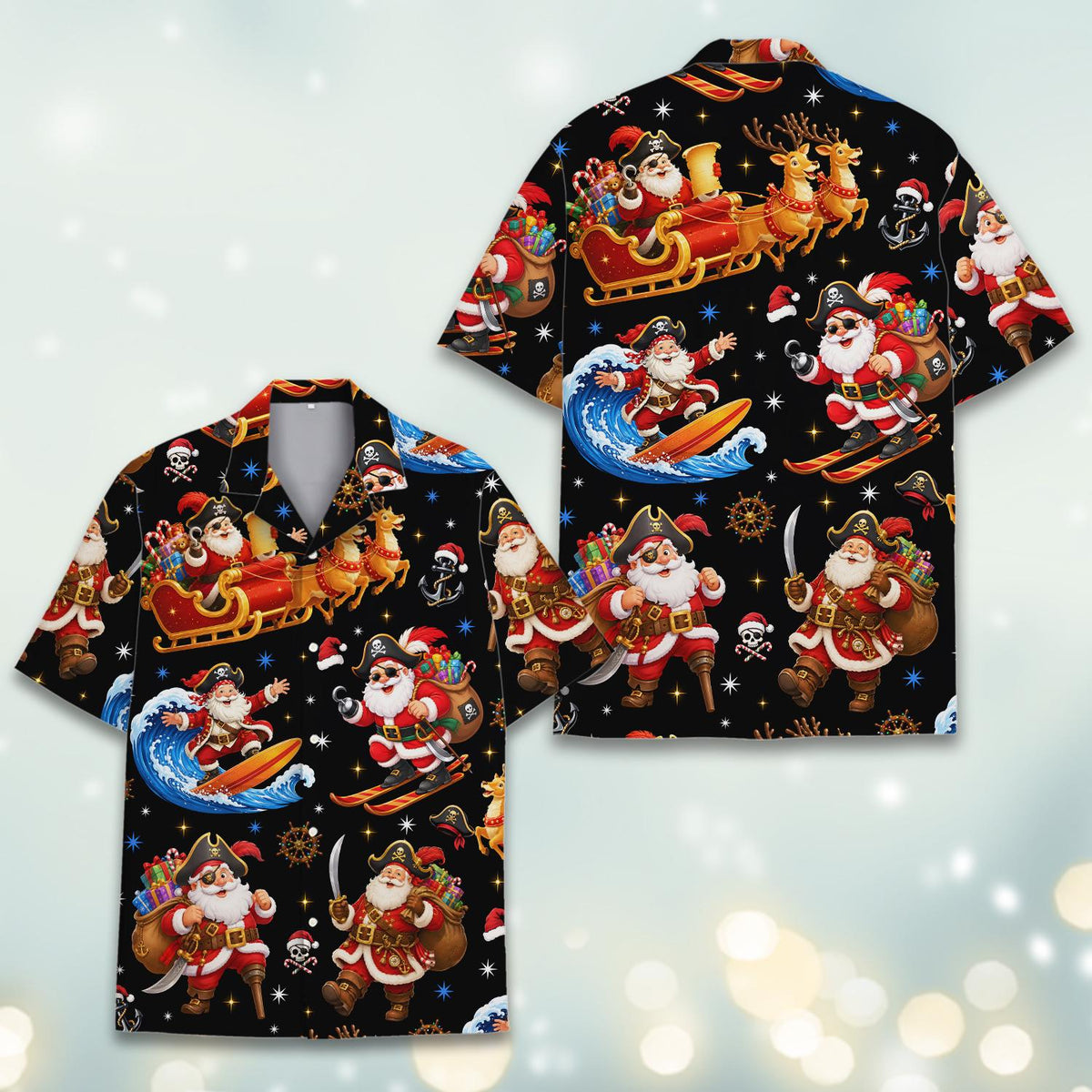 Pirate Santa Surfing Christmas Beach Vacation – Hawaiian Shirt