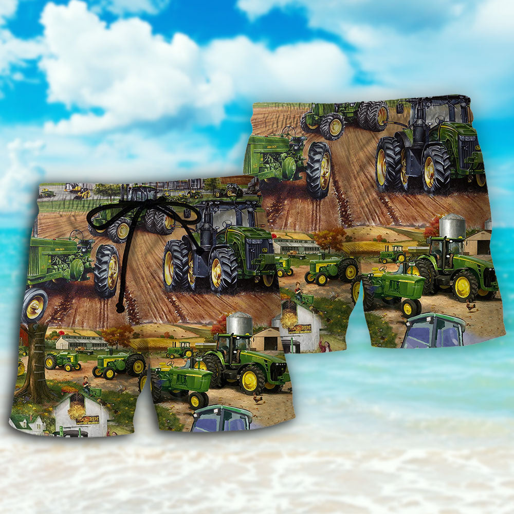 Green Tractor Farm Work Art – Beach Short