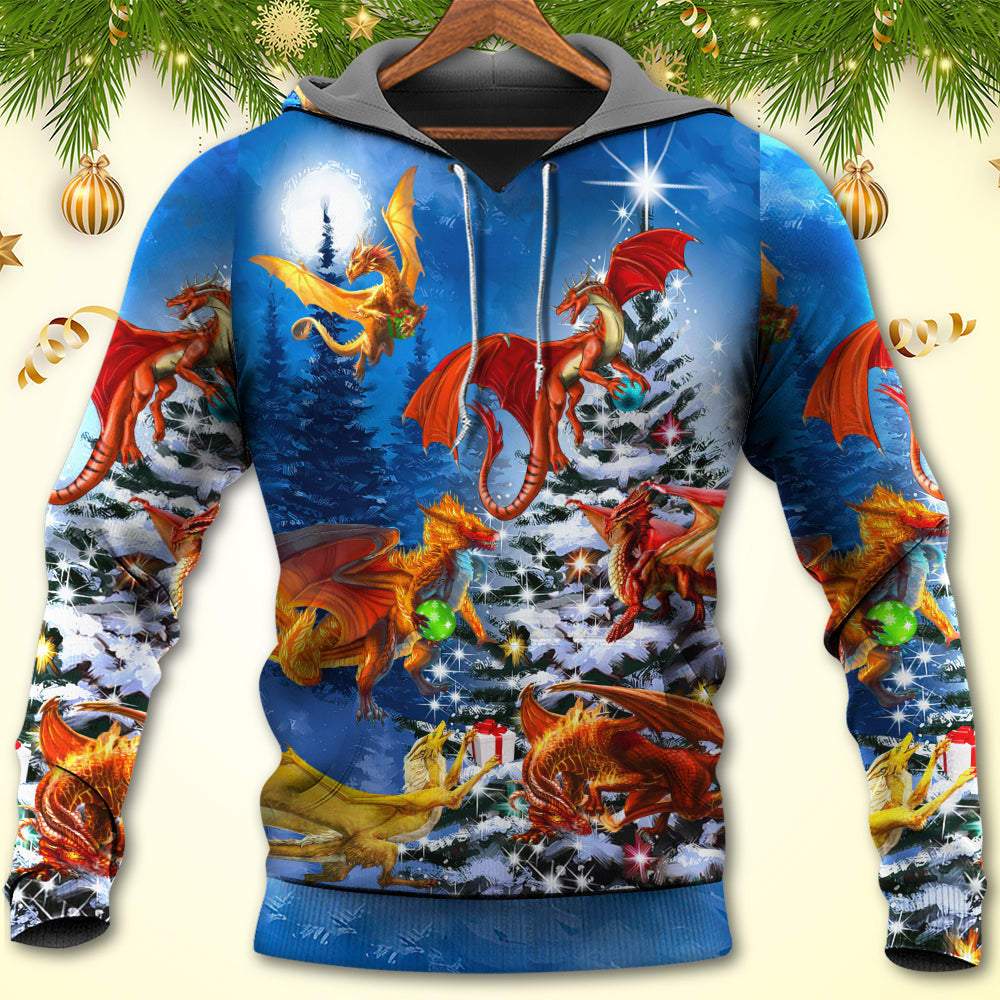Christmas Dragon Family Love Light Art - Hoodie