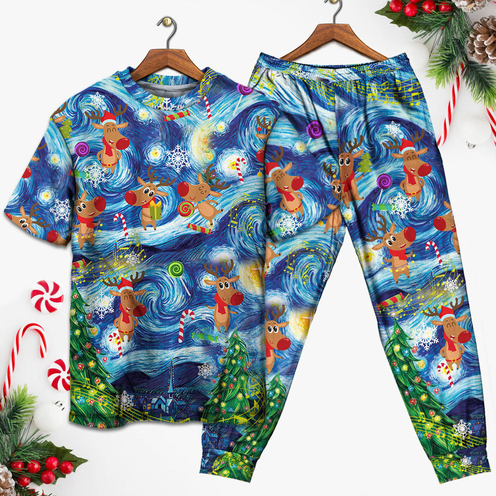 Christmas Dancing Reindeers Happy - Pajamas Short Sleeve - Owls Matrix LTD