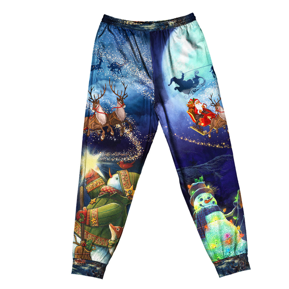 Pants / S Christmas Rudolph Santa Claus Reindeer Snowman Light Art Style - Pajamas Short Sleeve - Owls Matrix LTD