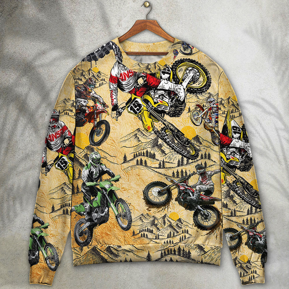 Motocross Biker Vintage Art Style – Sweater - Ugly Christmas Sweater