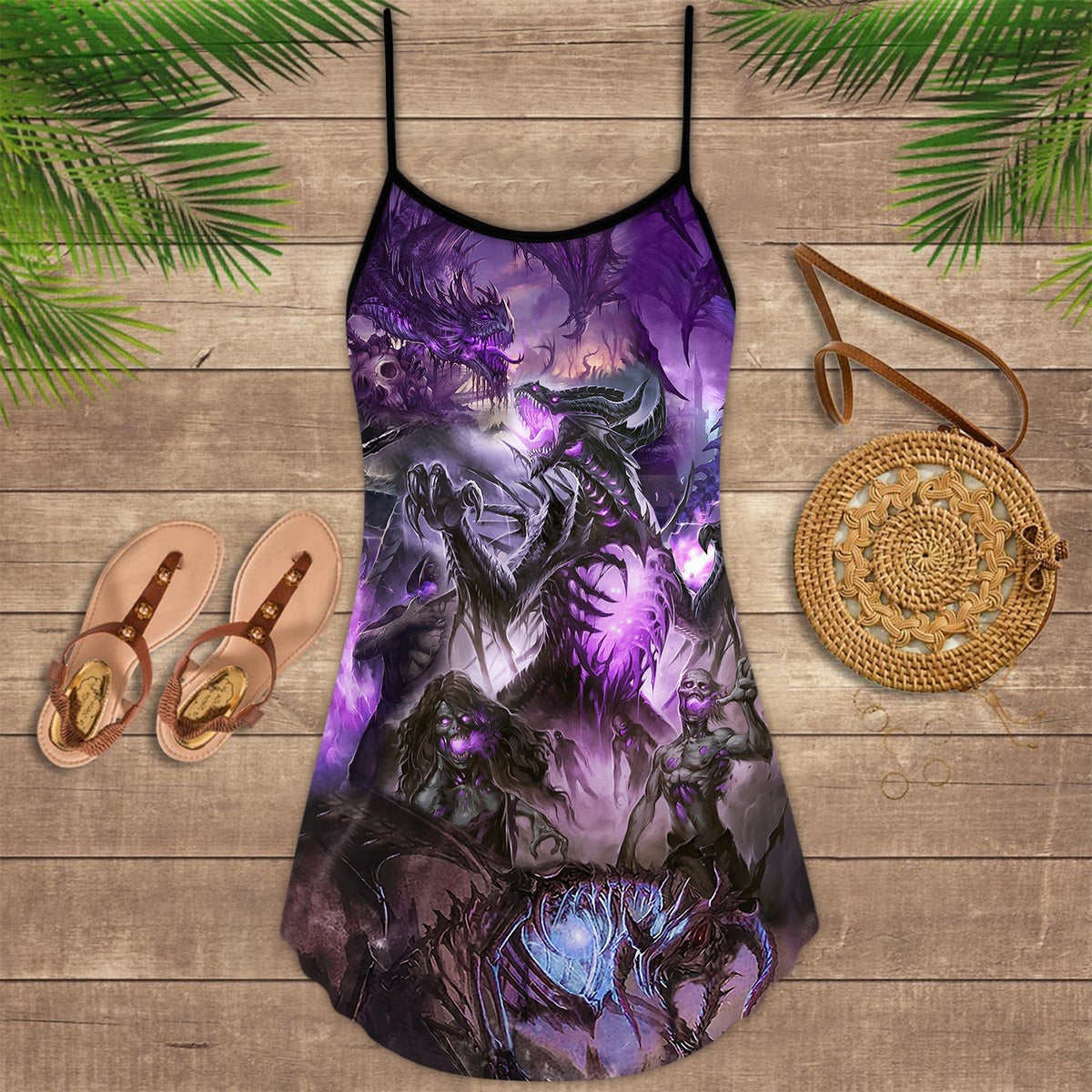 Dragon Skull Love Life – Women's Summer Sleeveless V-Neck Camisole Dress