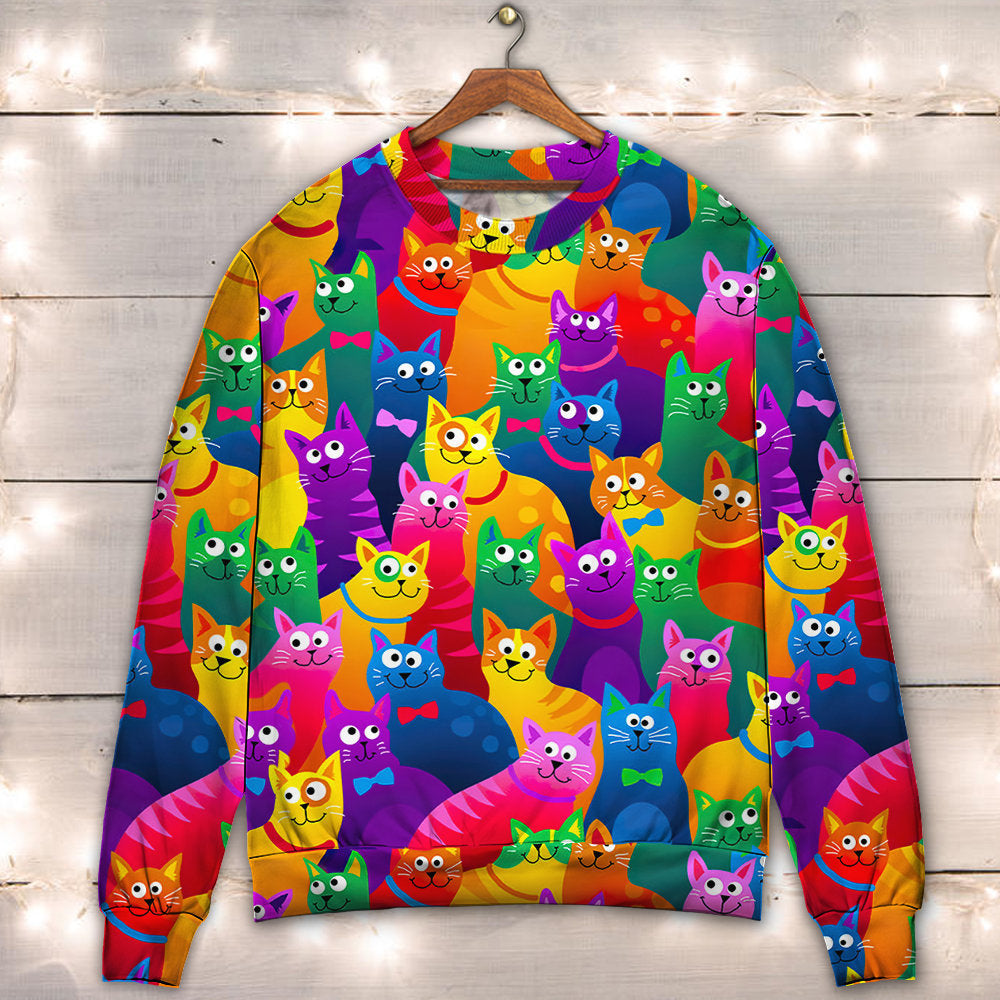 Funny Colorful Cats Art Style – Sweater - Ugly Christmas Sweater