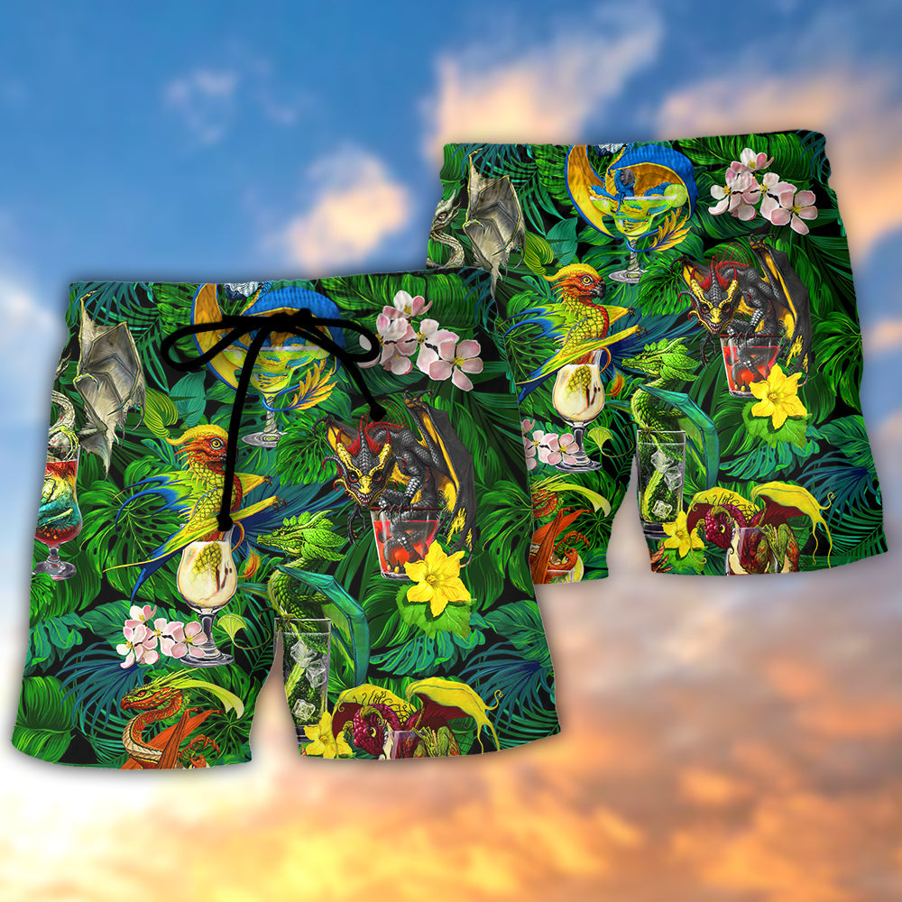 Cocktail And Dragon Tropical Hello Summer - Beach Short - Owls Matrix LTD