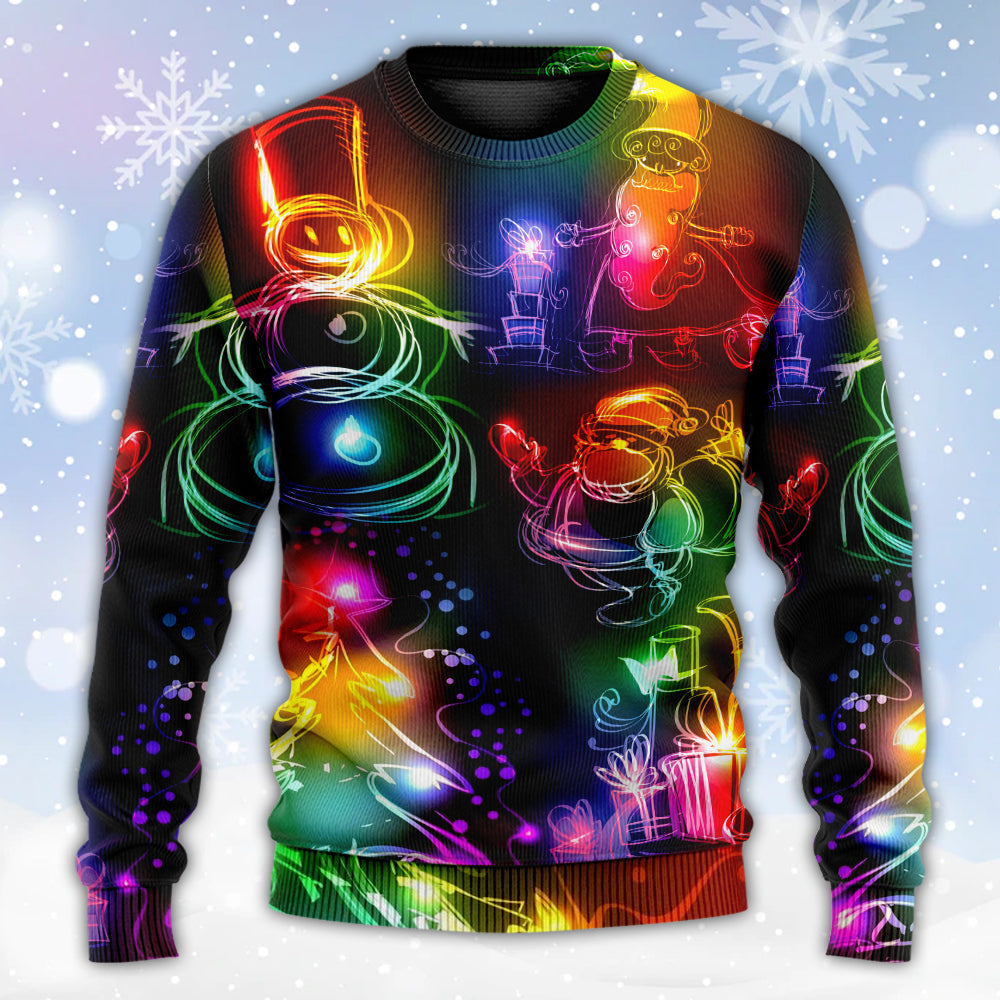 Christmas Santa Tree Snowman Neon Light Style – Sweater - Ugly Christmas Sweater
