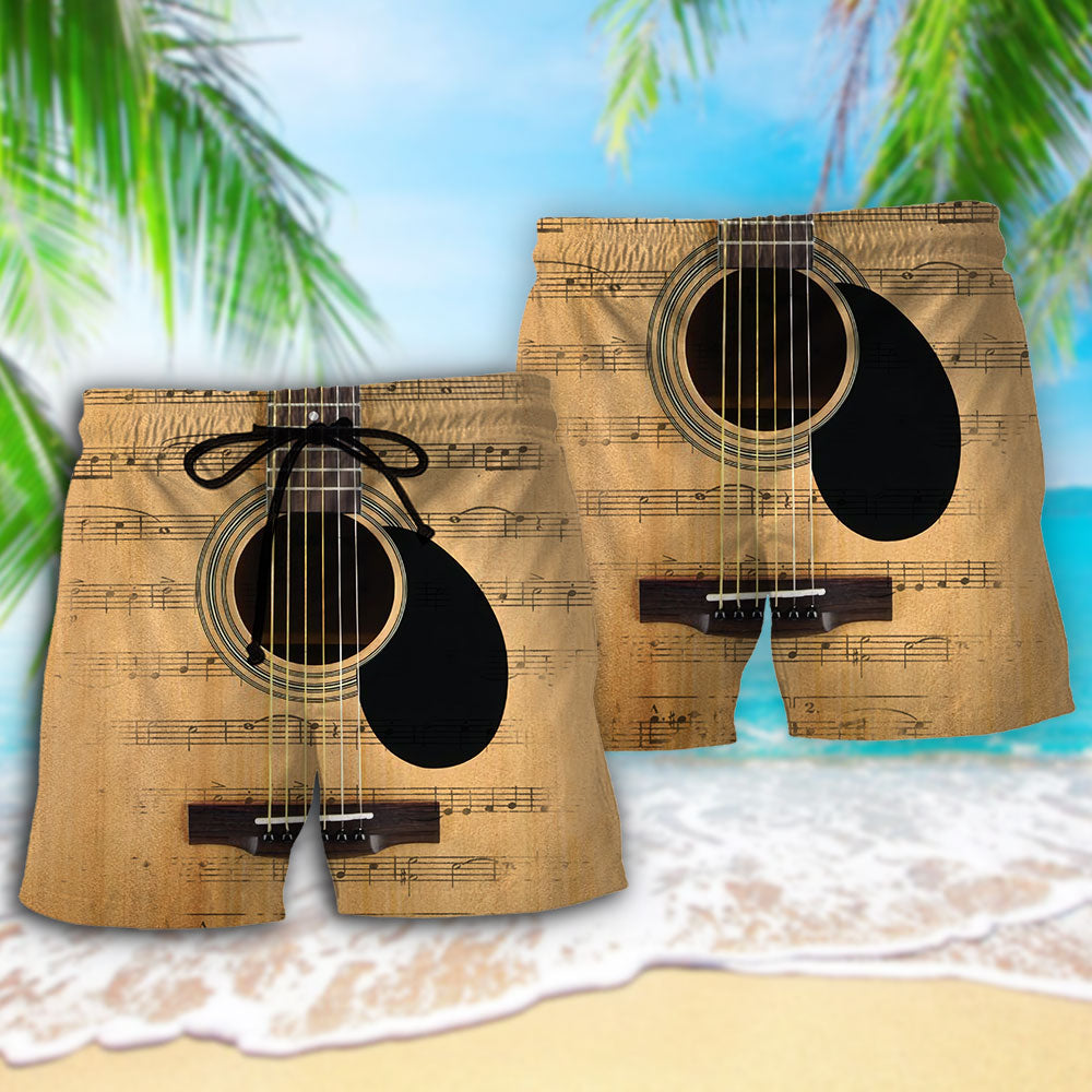 Guitar Retro Music Note - Beach Short - Owls Matrix LTD