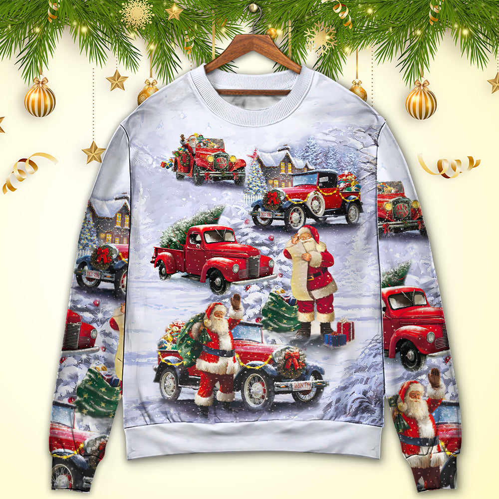 Christmas Santa Red Truck Funny Gift Art – Sweater - Ugly Christmas Sweater