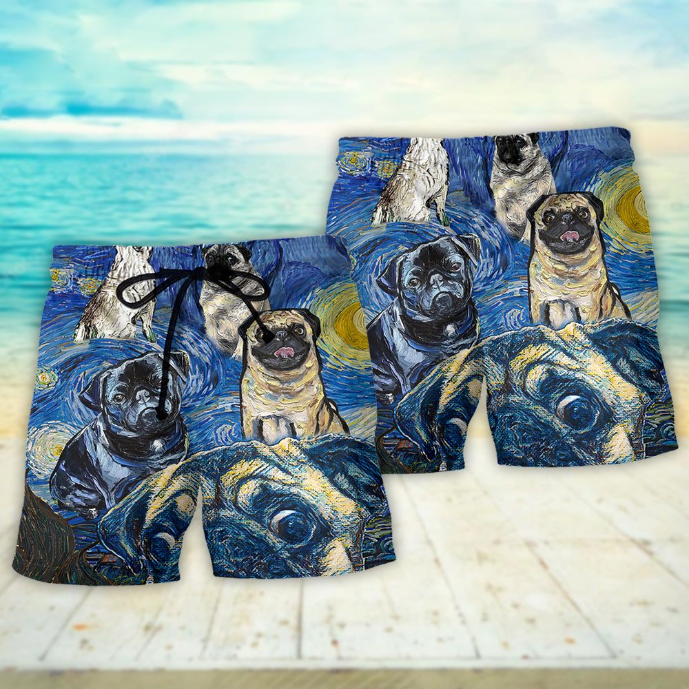 Cute Pug Dog Starry Night – Beach Short
