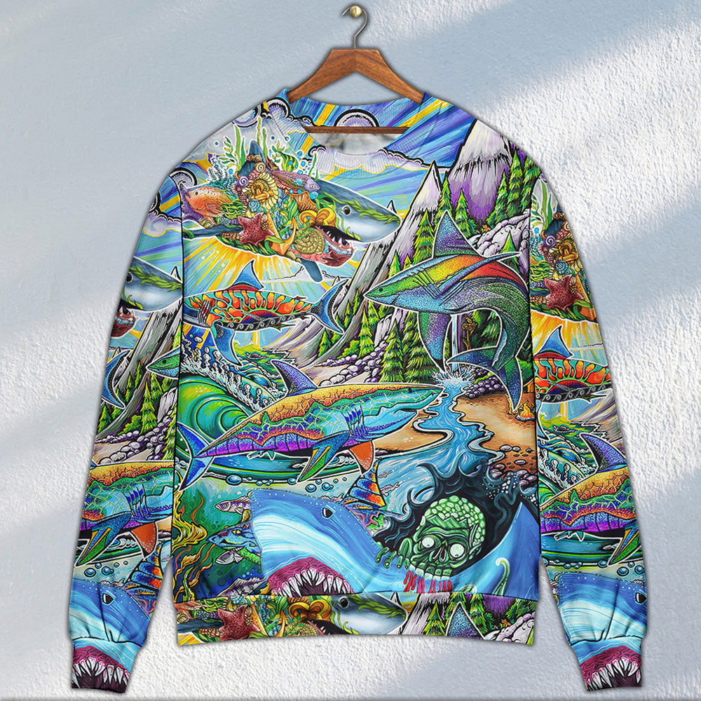 Hippie Colorful Shark Peace Art – Sweater - Ugly Christmas Sweater