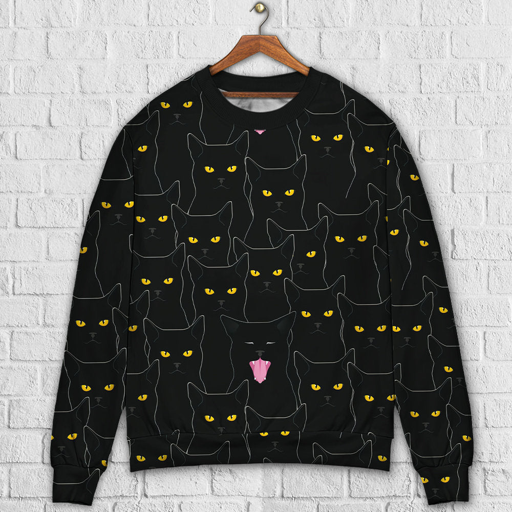Lovely Black Cat Looking At You – Sweater - Ugly Christmas Sweater