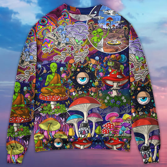 Hippie Mushroom Alien Colorful Art – Sweater - Ugly Christmas Sweater