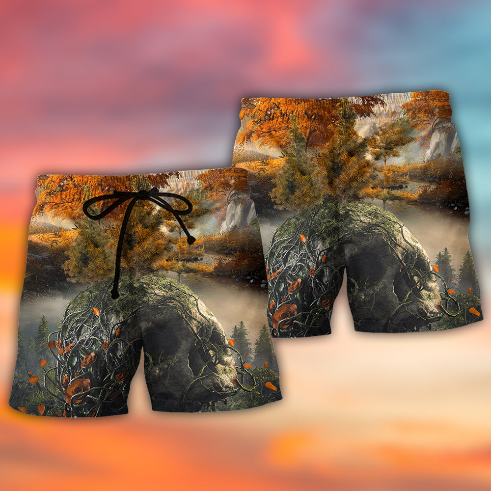 Skull Into The Forest I Go Hiking Lover Camping - Beach Short - Owls Matrix LTD